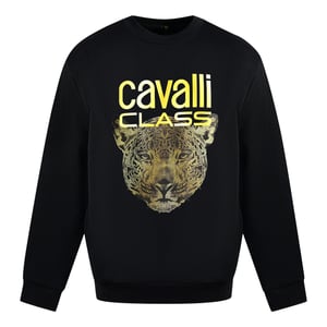 Cavalli Class Luipaardprint Logo Zwarte Trui