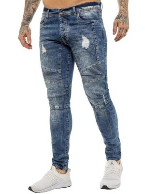 Enzo | Heren Skinny Stretch Biker Denim Jeans - Blauw