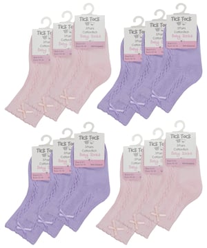Sock Snob - 12 Paar Tick Tock Baby Kabelsokjes met Strik voor Jongens & Meisjes - Diverse