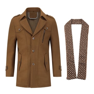 Heren winter verdikte effen kleur revers casual wollen jas met gestreepte kraag Camel