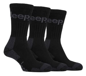 Heren 3 paar Jeep Cushion Sole Hiking werksokken - Zwart