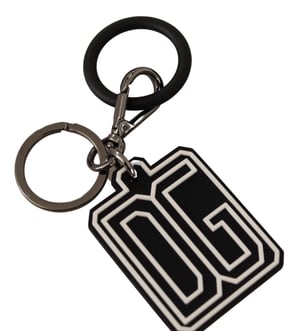 Dolce & Gabbana Zwart Witte DG Rubber Logo Zilveren Ring Sleutelhanger voor Heren