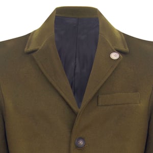 Lange olijfwollen slim-fit overjas voor heren