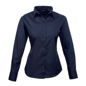Premier Dames/Dames Popeline Blouse met Lange Mouwen (Marine)