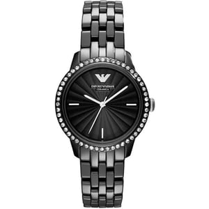 Emporio Armani AR1478 Dames Ceramica Zwart Kristal Horloge