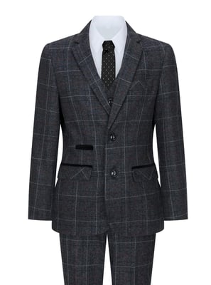 3-delig antracietgrijs tweed geruit vintage retro pak voor jongens