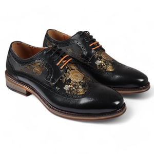 Justin Reess Heren Zwarte Leren Bloemenprint Brogue Dress Schoenen - Ross