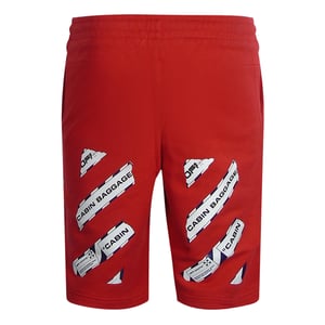 Gebroken witte rode sweatshort met luchthaventape-ontwerp
