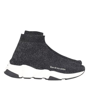 Balenciaga Glanzende Speed Sneakers in Zwart en Zilver Polyester