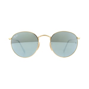 Ray-Ban Zonnebril Ronde Platte Lenzen 3447n 001/30 Glanzende Gouden Grijze Flash Spiegel 50mm