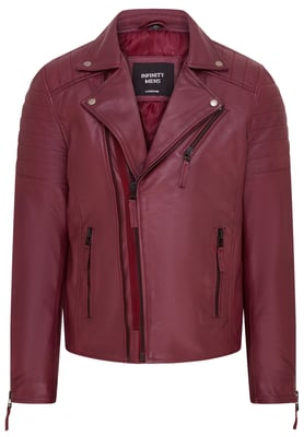 Heren bordeaux brando leren bikerjack met dubbele kruisrits - Fagernes