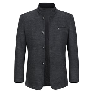 Heren korte slim fit jas met opstaande kraag Business Casual wollen overjas grijs