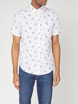 Ben Sherman Bedrukt Heren Wit Oxford Overhemd