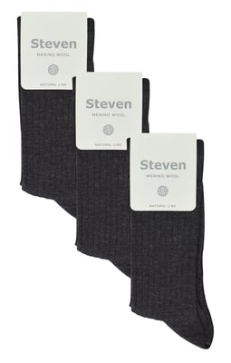 Steven - Dames 3 Paar Originele Merino Wol Sokken - Warme Wintersokken Multipack - Donker Grijs