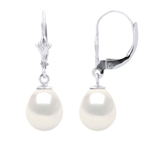 Oorbellen Dangle zoetwaterparels 8-9mm Wit Wit Goud 18 Karaat