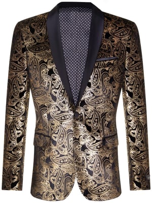 Heren klassieke gouden paisley zwart fluwelen smoking dinerjas op maat gesneden blazer