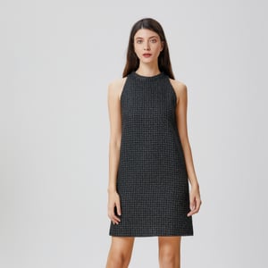 Mouwloze tweed korte trapezejurk