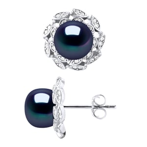 Stud Oorbellen FLOWER Beads Freshwater 89mm Zwarte Knopen Jewelry 925