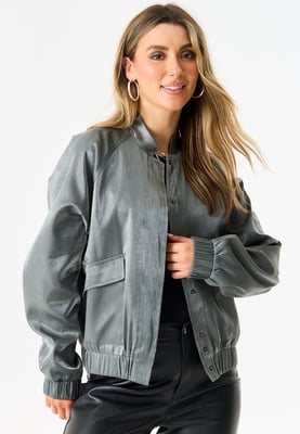 Metalen bomberjack met elastische taille