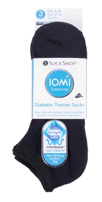 IOMI - 3 paar gewatteerde diabetische trainersokken - Zwart
