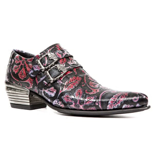 New Rock Vintage rode bloemen lederen gesp schoenen-7960-S6