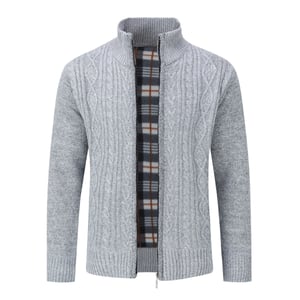 Herenvest met ritssluiting Grof gebreid vest met opstaande kraag voor de winter Lichtgrijs