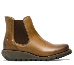 Fly London Dames Camel SALV Chelsea Leren Enkel Casual Wedge Heel Laarzen
