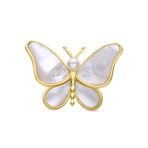 Luxenter broche met wit parelmoer afgewerkt in 18K geel goud - Vlinder