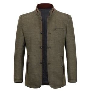 Heren korte slim fit jas met opstaande kraag Business Casual wollen overjas Khaki