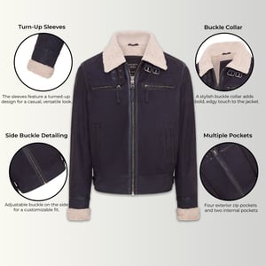 Heren blauw echt schaap suède bomber pilotenjack - Sandnes