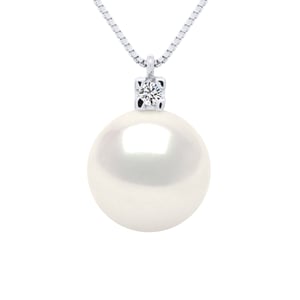 Halsketting Sieraden 0,02 Cts Wit Goud en Echte Gekweekte Zoetwaterparel Rond 10-11 mm