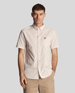 Heren Lyle & Scott Korte Mouw Slim Fit Gingham Overhemd in Blauw