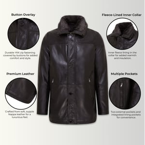 Heren Zwarte Mid-Length Warme Leren Trenchcoat - Varkaus