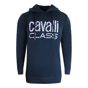 Cavalli Class Marineblauwe hoodie met bloemenlogo
