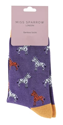 Miss Sparrow - Dames Animal Design BamboeSokken - Zebra (Paars)