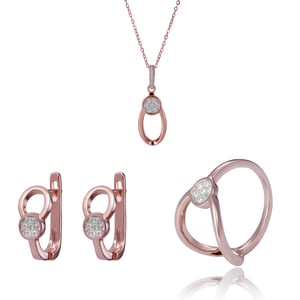 Orphelia 'Gigi' Dames 925 Sterling Zilveren Set: Halsketting + Oorbellen + Ring - Roze SET-7439