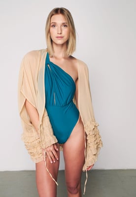 Herita Kimono met Ruches - Lichtbruin