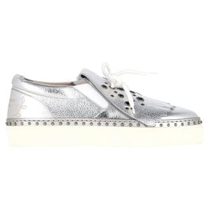 Burberry Kiltie Franje Detail Slip-On Sneakers Metallic Zilveren Leer