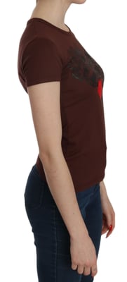 Exte Dames Bruin Hartprint Rundhals T-shirt Korte Mouw Blouse