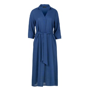 Blauwe Linnen Midi Jurk met Riem