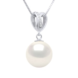 Hanger Dubbele Knoop Wit Goud - Diamanten 0,03 Cts - Echte Gecultiveerde Zoetwaterparel Ronde 10-11 mm