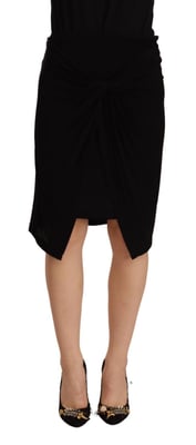 PLEIN SUD Zwarte damesrok met hoge taille en knielange viscose.