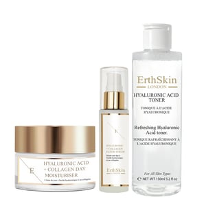 Verfrissende hyaluronzuurtoner 150 ml + hyaluronzuur- en collageenserum - 60 ml + hyaluronzuur- en collageendagcrème 50 ml