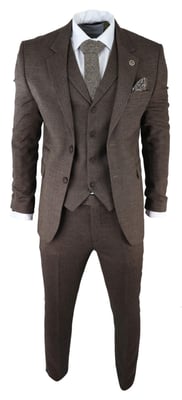 Heren Bruin 3-delige Tweed Haringbeen Pak Peaky Blinders Klassiek Maatwerk