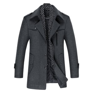 Heren winter verdikte effen kleur revers casual wollen jas met gestreepte kraag grijs