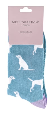 Miss Sparrow - Dames Dog Design BamboeSokken - Labrador (Blauw)