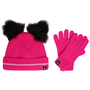 Dare 2B Set kinder-/kidsmuts en -handschoenen in fluffy kleuren (Roze Gloed/Katoen Snoepje)