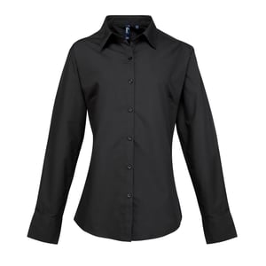 Premier Dames/dames Supreme Heavy Poplin Werkhemd met lange mouwen (Zwart)