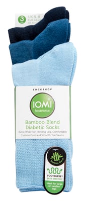 IOMI - Set van 3 extra brede bamboe diabetische sokken - Blauw
