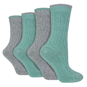 Wildfeet - 4-Paar Dames Kabel Brei Sokken | Lurex Glittersokken voor Vrouwen - Grijs Groen